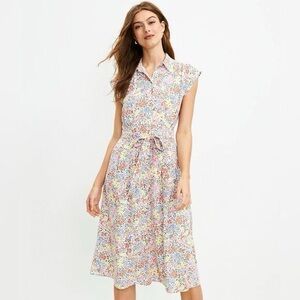 NWT LOFT Pastel Floral Midi Shirtdress with Pockets